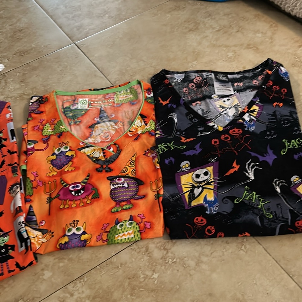 Four Holiday Scrub Tops sizes XS/S - Picture 2 of 3